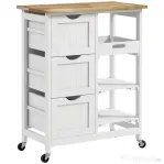 HOMCOM, Carucior de bucatarie, Cu 3 Sertare, MDF, Lemn de cauciuc, 67 x 37 x 85.5 cm, Alb