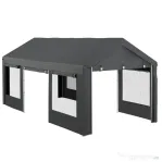 Outsunny Pavilion Auto și pentru Petreceri cu Înălțime Reglabilă, 4 Uși și 4 Fereastre, 6x3m Gri Închis