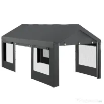 Outsunny Pavilion Auto și pentru Petreceri cu Înălțime Reglabilă, 4 Uși și 4 Fereastre, 6x3m Gri Închis