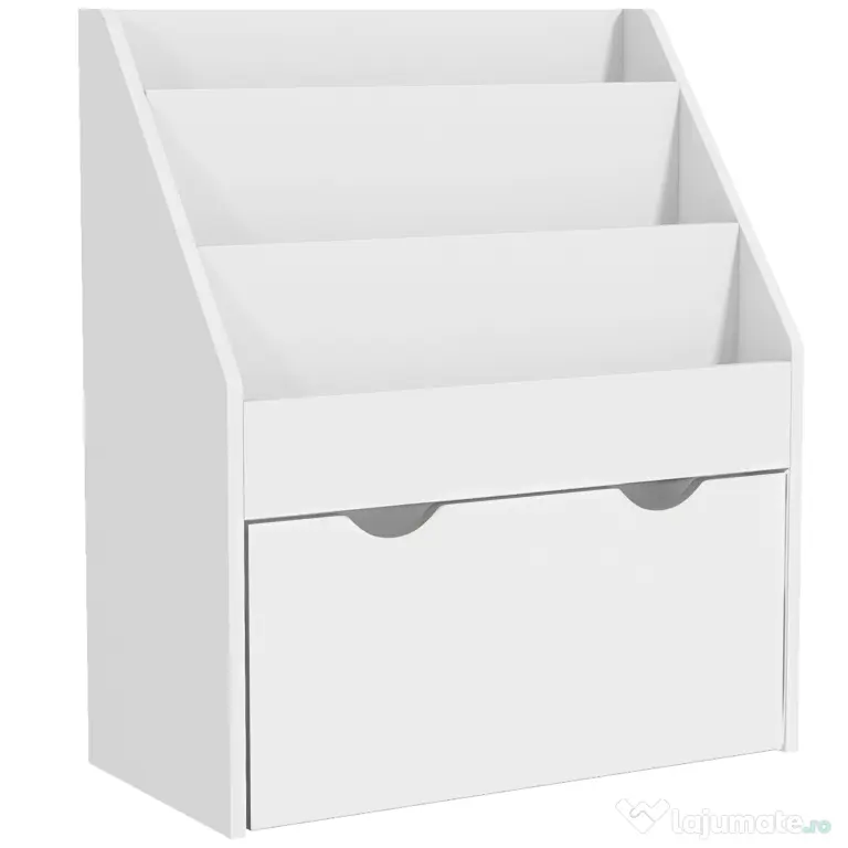 AIYAPLAY Bibliotecă pentru copii cu vârsta între 3-8 ani, cu 3 rafturi și sertar inferior, din MDF, 62,5x30x70 cm, alb