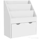 AIYAPLAY Bibliotecă pentru copii cu vârsta între 3-8 ani, cu 3 rafturi și sertar inferior, din MDF, 62,5x30x70 cm, alb