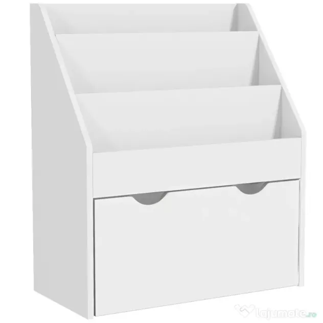 AIYAPLAY Bibliotecă pentru copii cu vârsta între 3-8 ani, cu 3 rafturi și sertar inferior, din MDF, 62,5x30x70 cm, alb