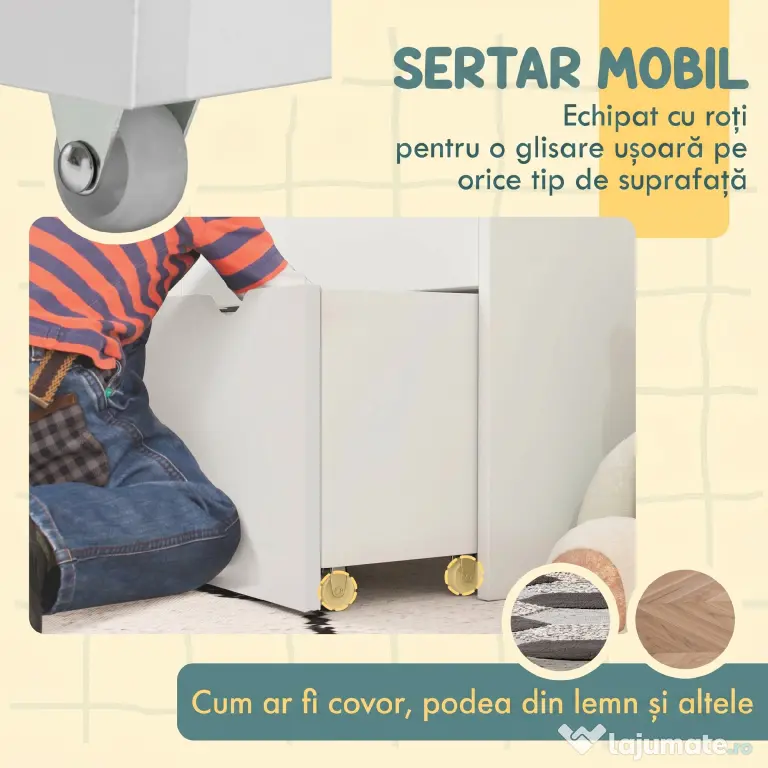 AIYAPLAY Bibliotecă pentru copii cu vârsta între 3-8 ani, cu 3 rafturi și sertar inferior, din MDF, 62,5x30x70 cm, alb