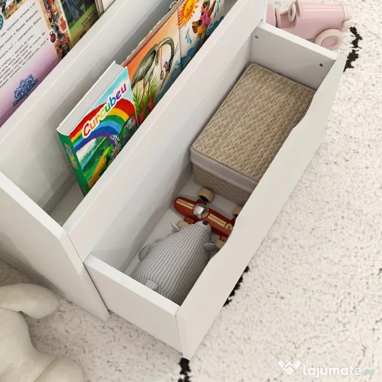 AIYAPLAY Bibliotecă pentru copii cu vârsta între 3-8 ani, cu 3 rafturi și sertar inferior, din MDF, 62,5x30x70 cm, alb