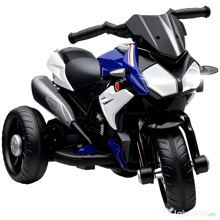 HOMCOM Motocicletă Electrică pentru Copii 3-5 Ani Max. 25kg cu Lumini, Muzică, Baterie 6V și Viteză 3km/h, 86x42x52 cm, Albastră
