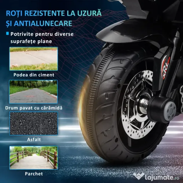 HOMCOM Motocicletă Electrică pentru Copii 3-5 Ani Max. 25kg cu Lumini, Muzică, Baterie 6V și Viteză 3km/h, 86x42x52 cm, Albastră