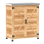 Outsunny Dulap Exterior cu Raft Intern și Banc de Lucru, din Lemn și Oțel Zincat, 79x43x92 cm, culoare lemn
