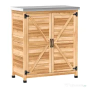 Outsunny Dulap Exterior cu Raft Intern și Banc de Lucru, din Lemn și Oțel Zincat, 79x43x92 cm, culoare lemn