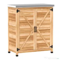 Outsunny Dulap Exterior cu Raft Intern și Banc de Lucru, din Lemn și Oțel Zincat, 79x43x92 cm, culoare lemn