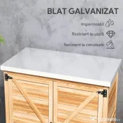 Outsunny Dulap Exterior cu Raft Intern și Banc de Lucru, din Lemn și Oțel Zincat, 79x43x92 cm, culoare lemn