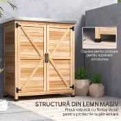 Outsunny Dulap Exterior cu Raft Intern și Banc de Lucru, din Lemn și Oțel Zincat, 79x43x92 cm, culoare lemn