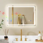 HOMCOM Oglindă Baie Antiaburire cu Lumină LED și Difuzor Bluetooth 50x70 cm 