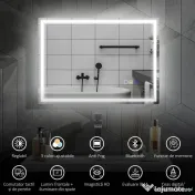 HOMCOM Oglindă Baie Antiaburire cu Lumină LED și Difuzor Bluetooth 50x70 cm 
