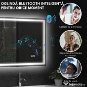 HOMCOM Oglindă Baie Antiaburire cu Lumină LED și Difuzor Bluetooth 50x70 cm 