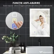 HOMCOM Oglindă Baie Antiaburire cu Lumină LED și Difuzor Bluetooth 50x70 cm 