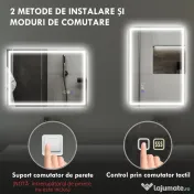 HOMCOM Oglindă Baie Antiaburire cu Lumină LED și Difuzor Bluetooth 50x70 cm 