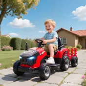 AIYAPLAY 2 în 1 Tractor Electric pentru Copii 3-8 Ani cu Remorcă Detașabilă, Telecomandă, Muzică, Lumini, Roșu 