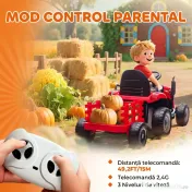 AIYAPLAY 2 în 1 Tractor Electric pentru Copii 3-8 Ani cu Remorcă Detașabilă, Telecomandă, Muzică, Lumini, Roșu 