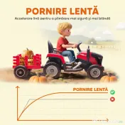 AIYAPLAY 2 în 1 Tractor Electric pentru Copii 3-8 Ani cu Remorcă Detașabilă, Telecomandă, Muzică, Lumini, Roșu 