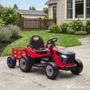 AIYAPLAY 2 în 1 Tractor Electric pentru Copii 3-8 Ani cu Remorcă Detașabilă, Telecomandă, Muzică, Lumini, Roșu 