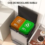 HOMCOM Coș de Gunoi cu Pedală cu 2 Compartimente de 30L, Capac Amortizat și Galeți Detașabili, Oțel Inoxidabil, Argintiu