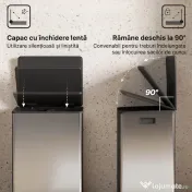 HOMCOM Coș de Gunoi cu Pedală cu 2 Compartimente de 30L, Capac Amortizat și Galeți Detașabili, Oțel Inoxidabil, Argintiu