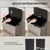 HOMCOM Coș de Gunoi cu Pedală cu 2 Compartimente de 30L, Capac Amortizat și Galeți Detașabili, Oțel Inoxidabil, Argintiu