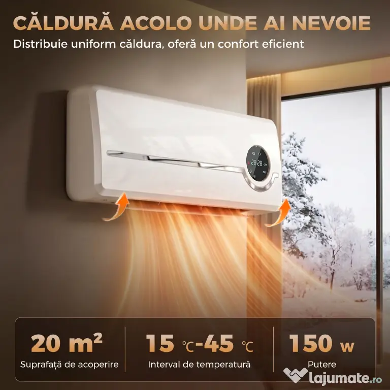 HOMCOM Aerotermă Ceramică 2000W de Perete cu 3 Moduri, Temperatură Reglabilă, Temporizator, Telecomandă, Blocare pentru Copii, Alb