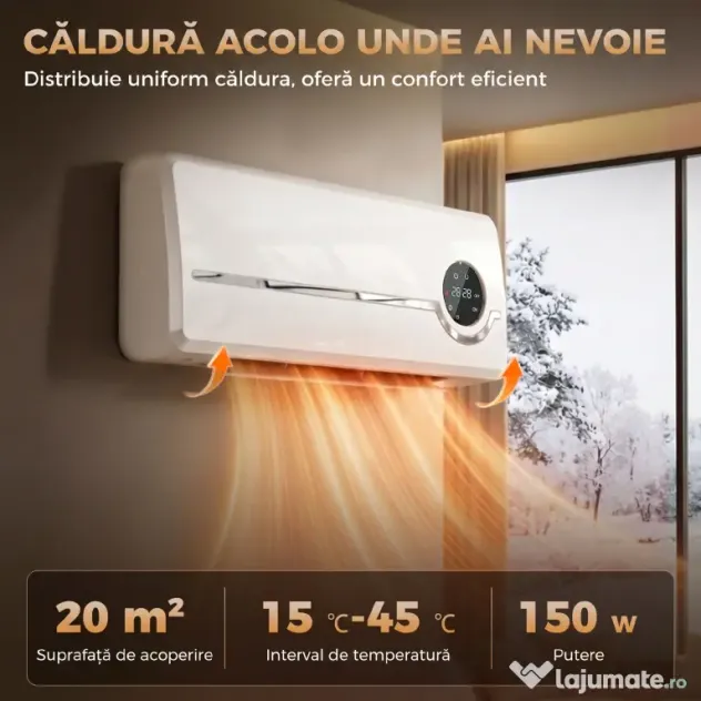 HOMCOM Aerotermă Ceramică 2000W de Perete cu 3 Moduri, Temperatură Reglabilă, Temporizator, Telecomandă, Blocare pentru Copii, Alb