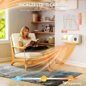 HOMCOM Aerotermă Ceramică 2000W de Perete cu 3 Moduri, Temperatură Reglabilă, Temporizator, Telecomandă, Blocare pentru Copii, Alb