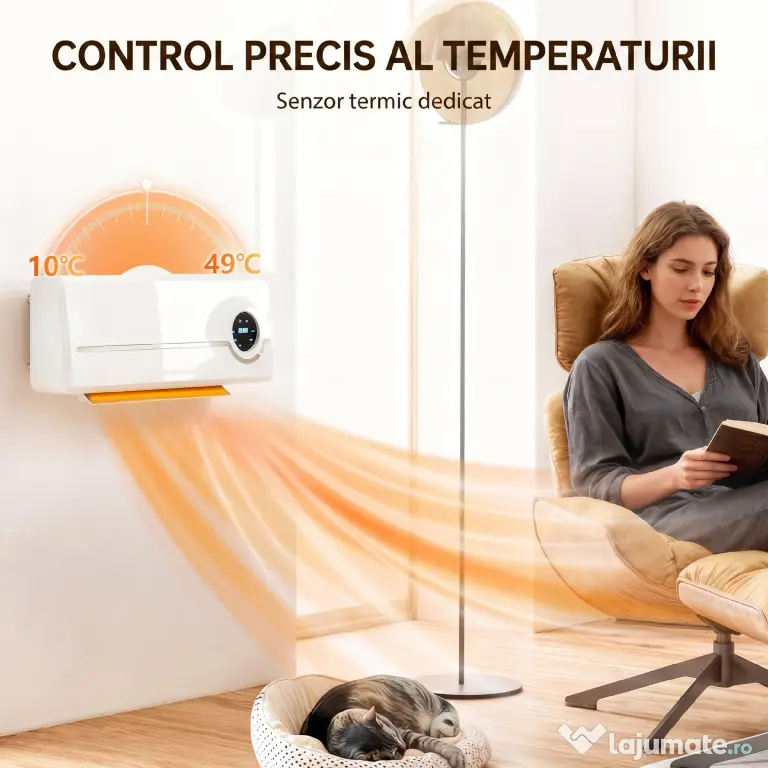 HOMCOM Aerotermă Ceramică 2000W de Perete cu 3 Moduri, Temperatură Reglabilă, Temporizator, Telecomandă, Blocare pentru Copii, Alb