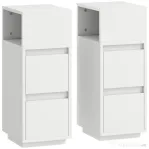 HOMCOM Set de 2 noptiere cu 2 sertare și raft deschis, moderne și compacte, 25x30x65 cm, alb