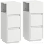 HOMCOM Set de 2 noptiere cu 2 sertare și raft deschis, moderne și compacte, 25x30x65 cm, alb