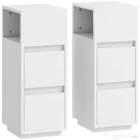HOMCOM Set de 2 noptiere cu 2 sertare și raft deschis, moderne și compacte, 25x30x65 cm, alb 