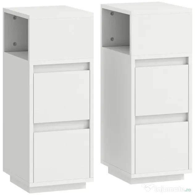 HOMCOM Set de 2 noptiere cu 2 sertare și raft deschis, moderne și compacte, 25x30x65 cm, alb