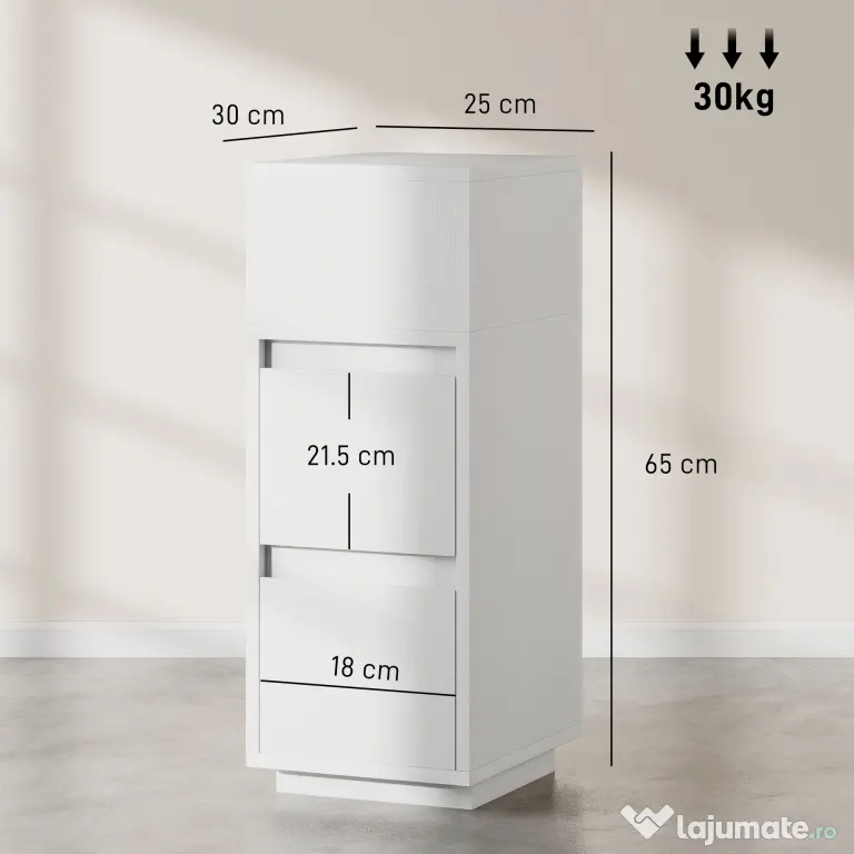 HOMCOM Set de 2 noptiere cu 2 sertare și raft deschis, moderne și compacte, 25x30x65 cm, alb