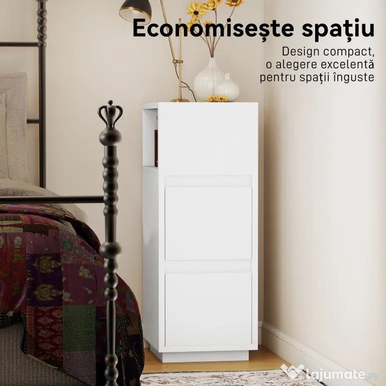 HOMCOM Set de 2 noptiere cu 2 sertare și raft deschis, moderne și compacte, 25x30x65 cm, alb
