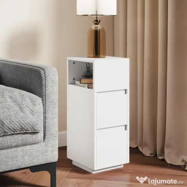 HOMCOM Set de 2 noptiere cu 2 sertare și raft deschis, moderne și compacte, 25x30x65 cm, alb