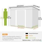 Outsunny Depozit de Grădină 3.18m² din Oțel Galvanizat cu Fante de Aerisire, Spațiu de Depozitare cu Uși Glisante Blocabile, Acoperiș Înclinat, Mănuși, 272x134x182 cm, Verde Închis 
