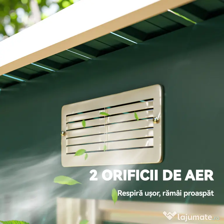 Outsunny Depozit de Grădină 3.18m² din Oțel Galvanizat cu Fante de Aerisire, Spațiu de Depozitare cu Uși Glisante Blocabile, Acoperiș Înclinat, Mănuși, 272x134x182 cm, Verde Închis