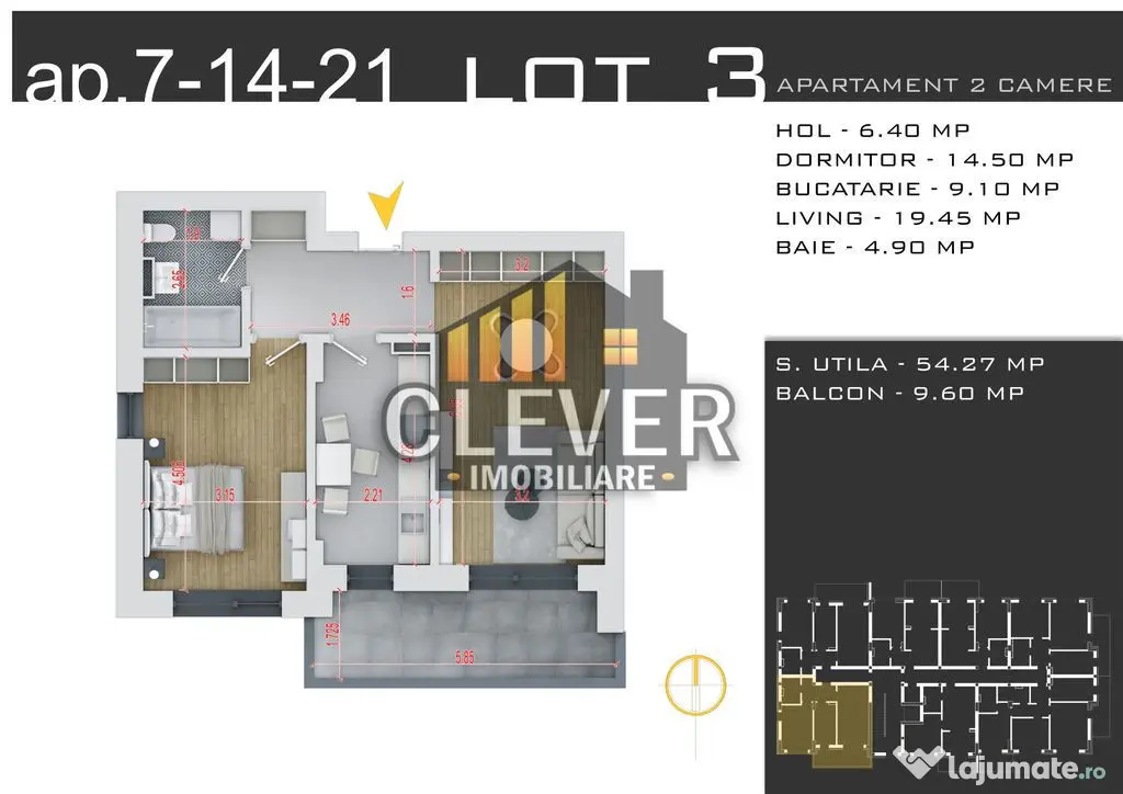 Apartament 2 camere 64 mp - Promo Parcare comision 0, Pal...