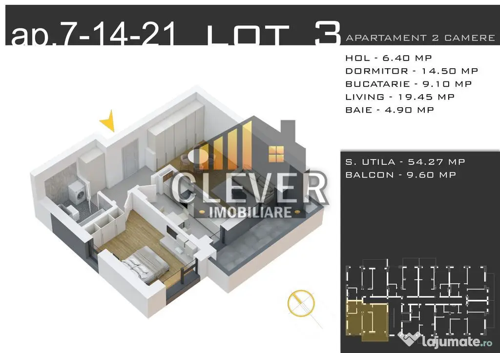 Apartament 2 camere 64 mp - Promo Parcare comision 0, Pal...