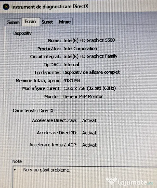 De vanzare laptop Lenovo--Intel i3-5005U--SSD 120 GB--8GB RAM--Baterie 5 ore
