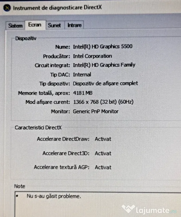 De vanzare laptop Lenovo--Intel i3-5005U--SSD 120 GB--8GB RAM--Baterie 5 ore