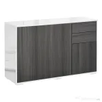 HOMCOM Dulap multifuncțional din lemn pentru camera de zi, bucătărie, birou cu deschidere prin apăsare, 117x36x74cm - alb/ gri închis