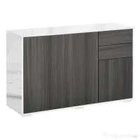HOMCOM Dulap multifuncțional din lemn pentru camera de zi, bucătărie, birou cu deschidere prin apăsare, 117x36x74cm - alb/ gri închis