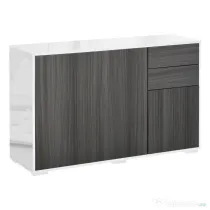 HOMCOM Dulap multifuncțional din lemn pentru camera de zi, bucătărie, birou cu deschidere prin apăsare, 117x36x74cm - alb/ gri închis