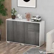 HOMCOM Dulap multifuncțional din lemn pentru camera de zi, bucătărie, birou cu deschidere prin apăsare, 117x36x74cm - alb/ gri închis