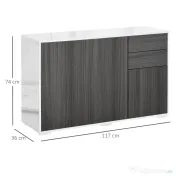 HOMCOM Dulap multifuncțional din lemn pentru camera de zi, bucătărie, birou cu deschidere prin apăsare, 117x36x74cm - alb/ gri închis