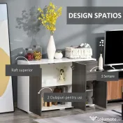 HOMCOM Dulap multifuncțional din lemn pentru camera de zi, bucătărie, birou cu deschidere prin apăsare, 117x36x74cm - alb/ gri închis